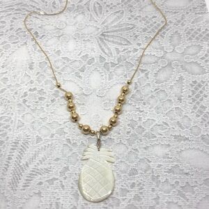 𝅺MoP Mother of Pearl Carved Pineapple Pendant Vintage Napier Necklace Upcycled
